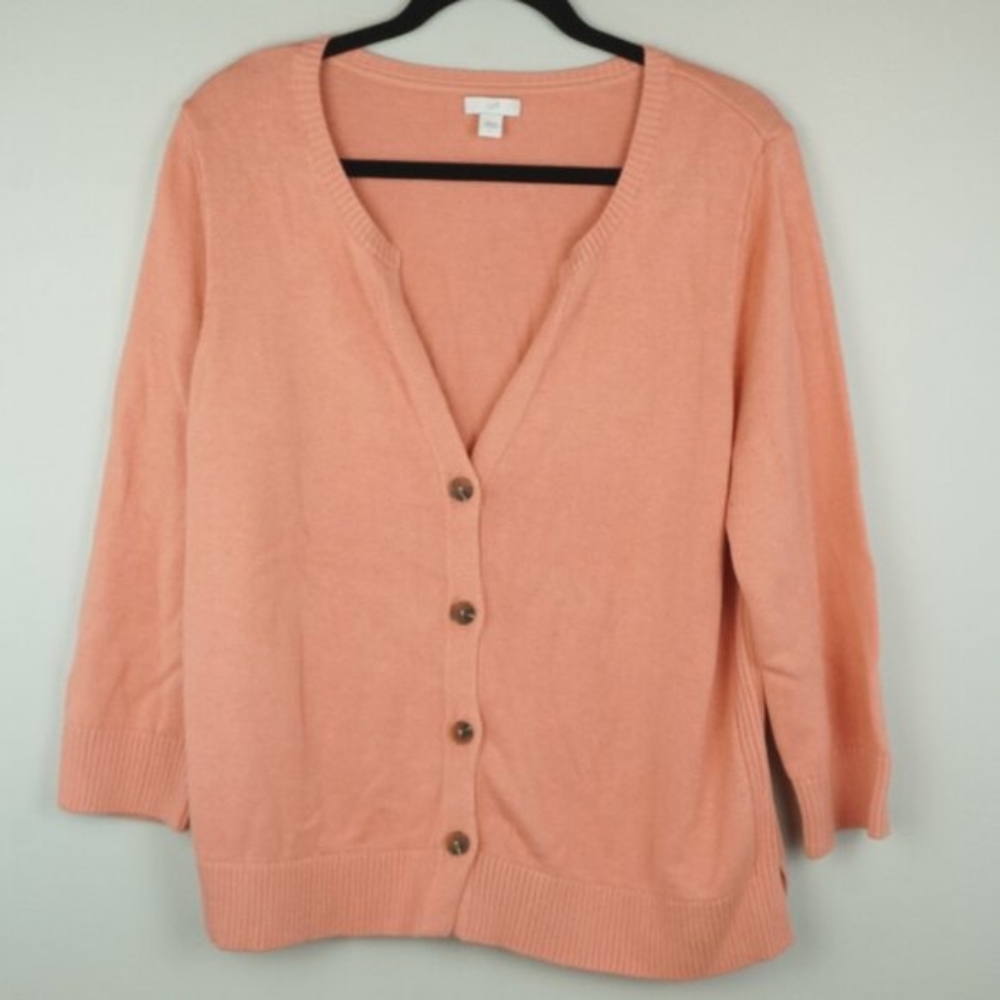 J Jill Peachy Pink Cardigan Sweater Size Large